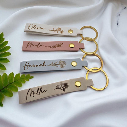 leather personalised keychain gift for her