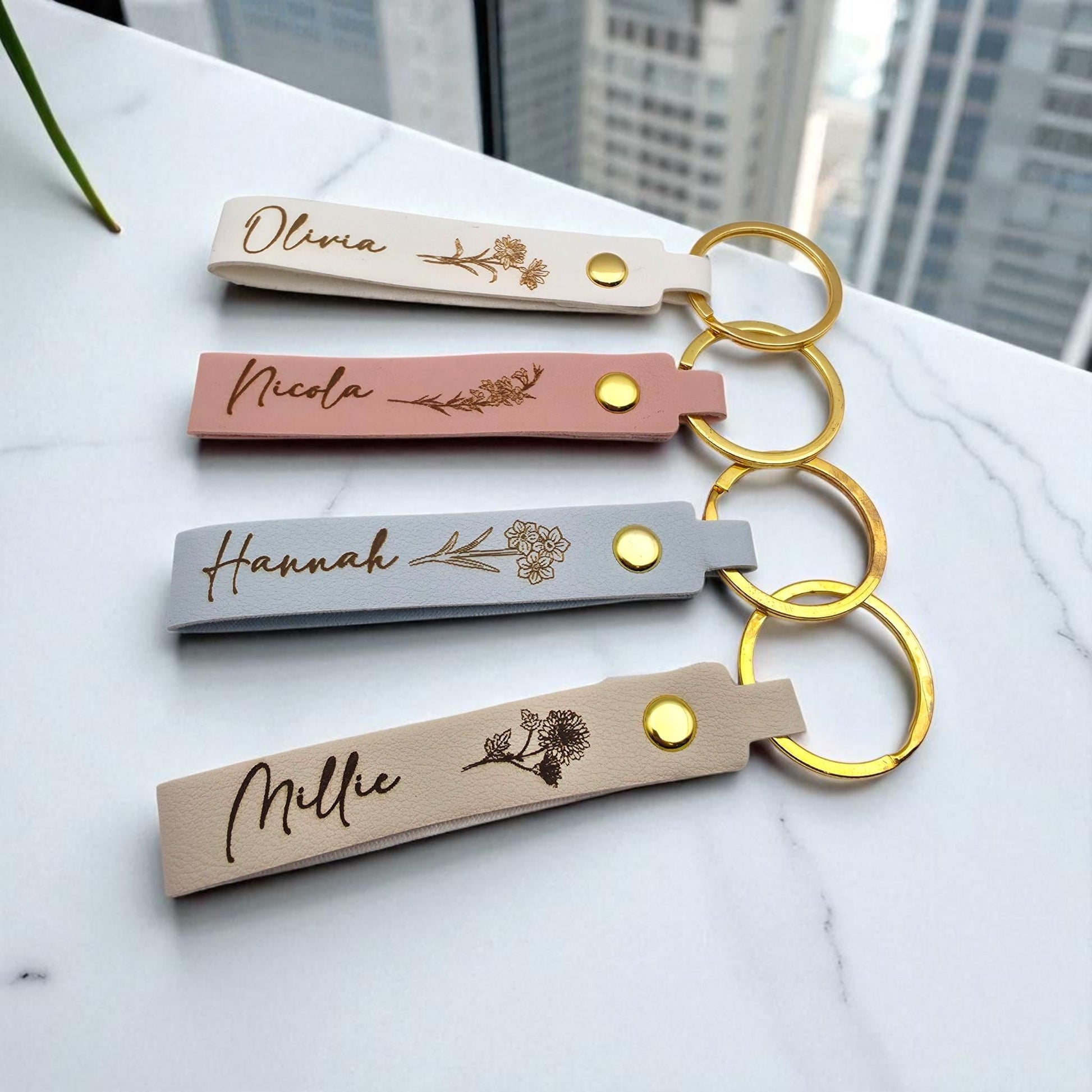 personalised birth flower keychain keyring for her