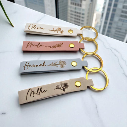 personalised birth flower keychain keyring for her