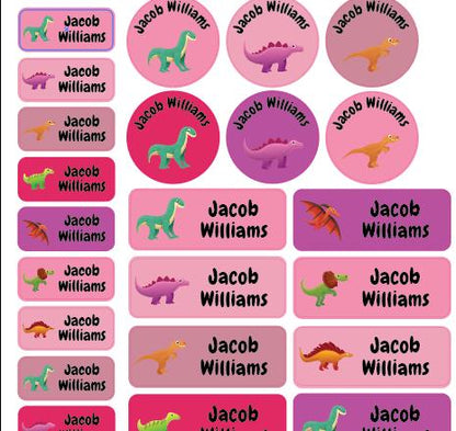 23 Mixed Pink Label Dinosaurs Stick On Name Label Tags