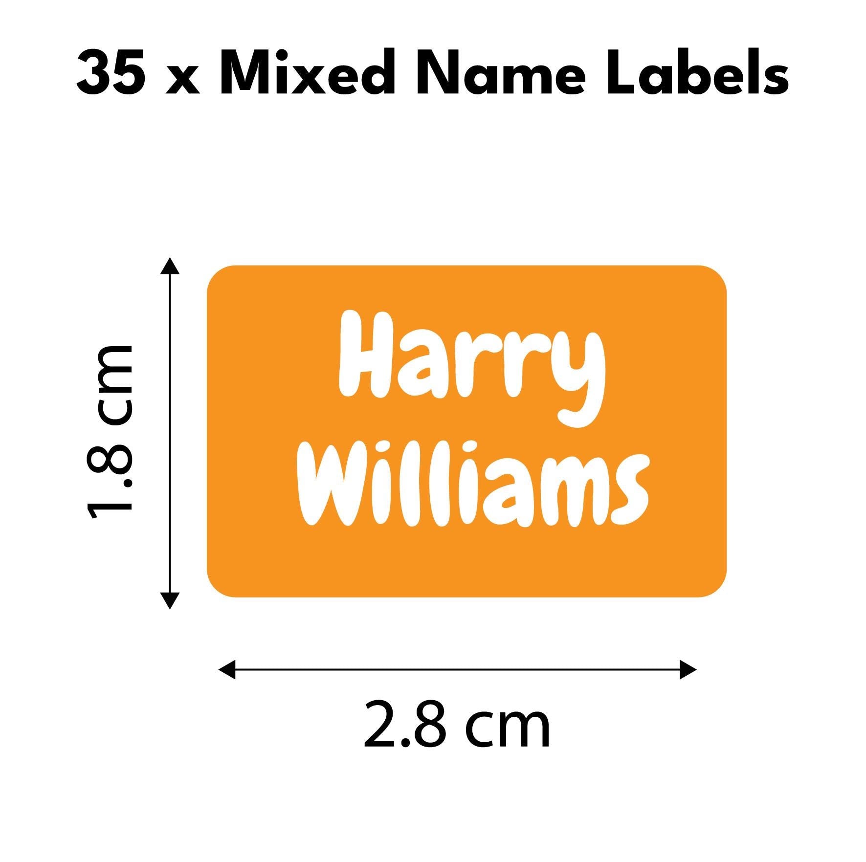 35 x Mixed Colour Personalised Name Label Tags