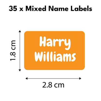 35 x Mixed Colour Personalised Name Label Tags