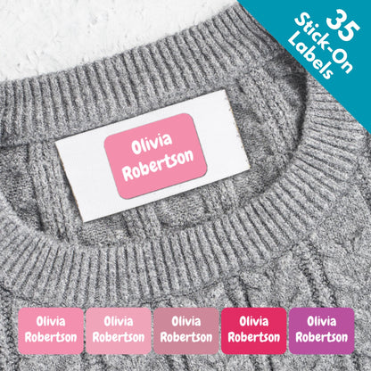 pink name labels tags sticker stick-on for kids school nursery