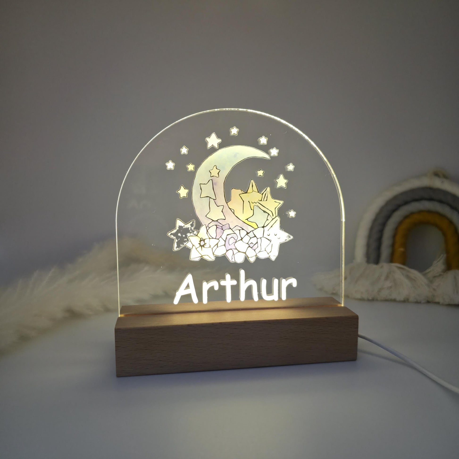moon and stars personalised night light for kids bedrooms and nursery