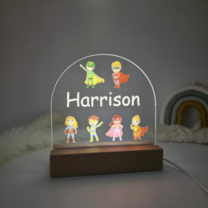 personalised childrens night light lamp super heroes