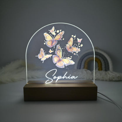 butterfly personalised night light for girls kids bedrooms