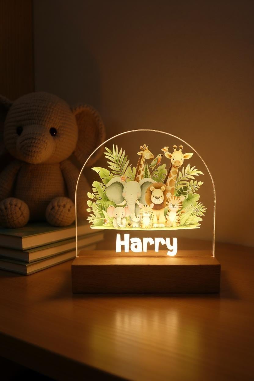 safari night light lamp for kids rooms nursery lights personalised animals