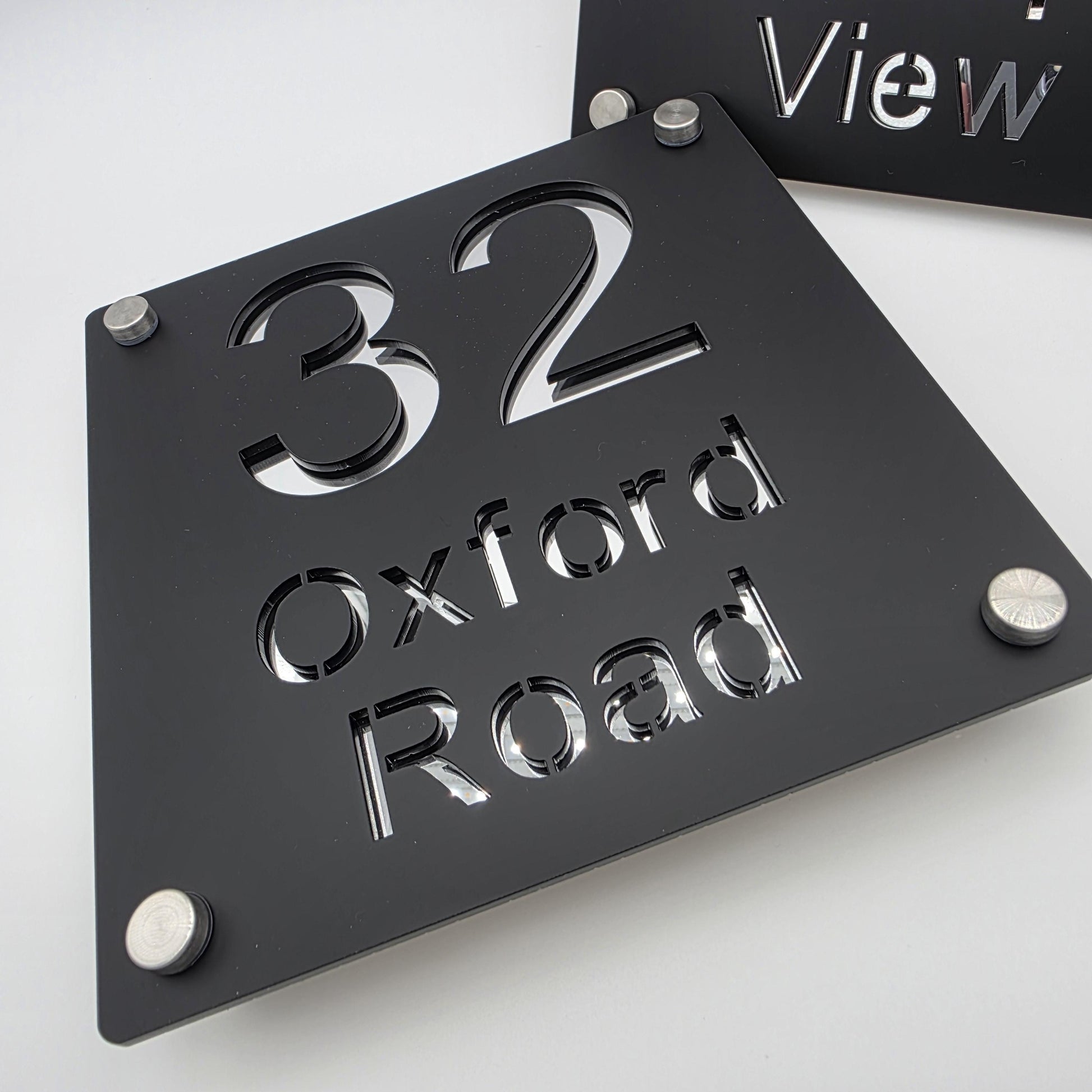Silver Mirror & Black Matte Acrylic House Number Sign Plaque