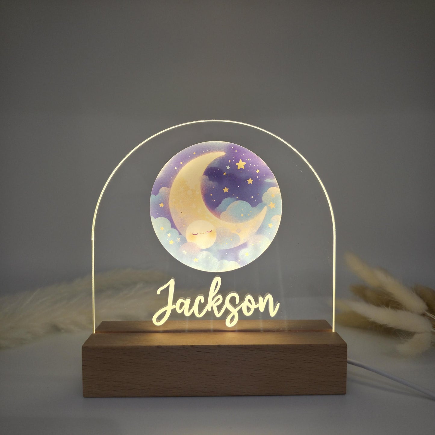 moon and stars kids personalised night light