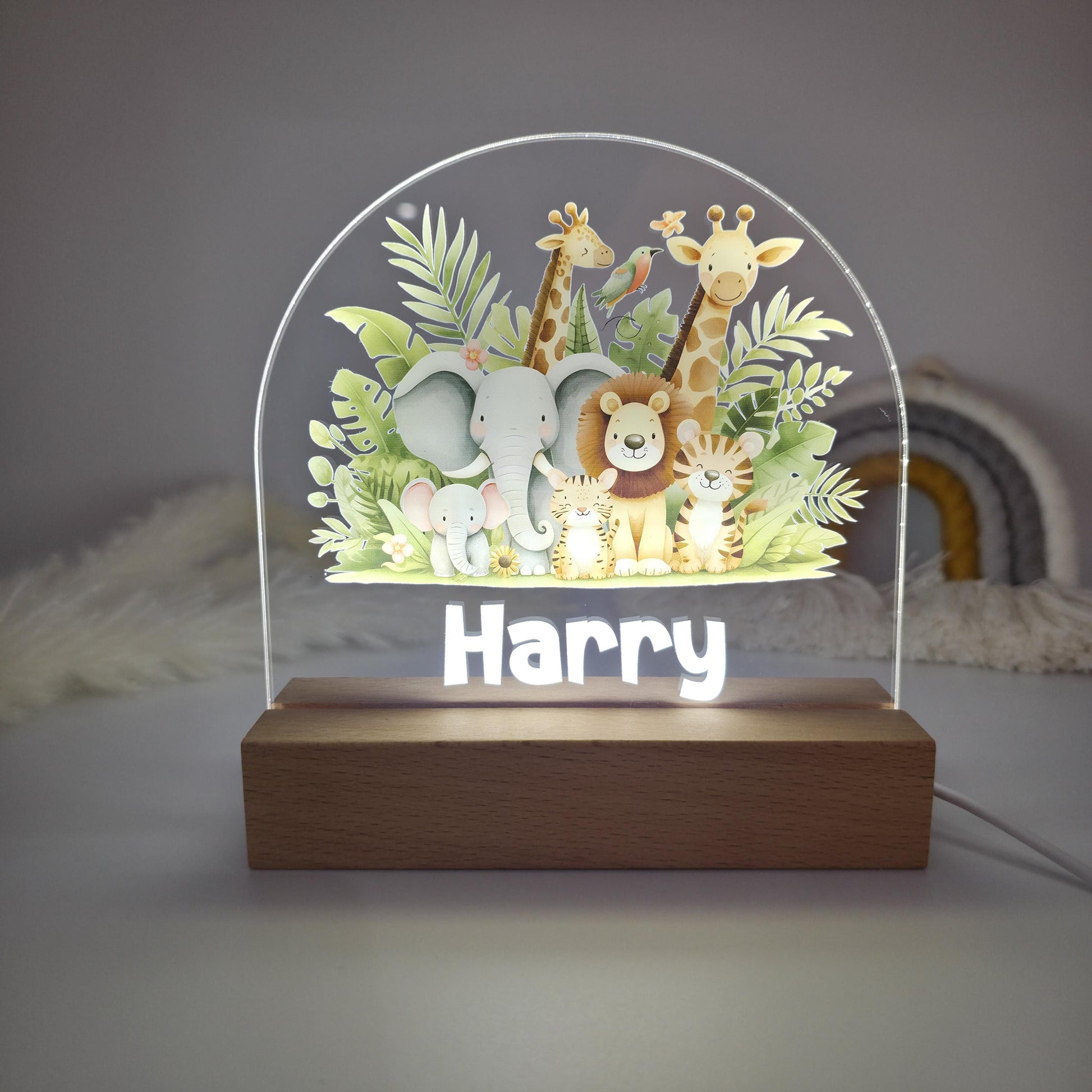 personalised name safari animals night light