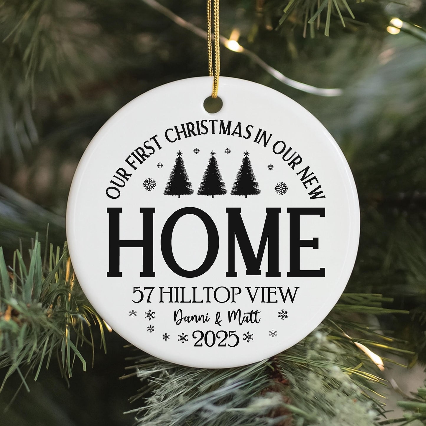 Our First Christmas New Home Personalised Bauble, Xmas Housewarming Ornament, Custom Couple's Keepsake, Ceramic Christmas Tree Decoration