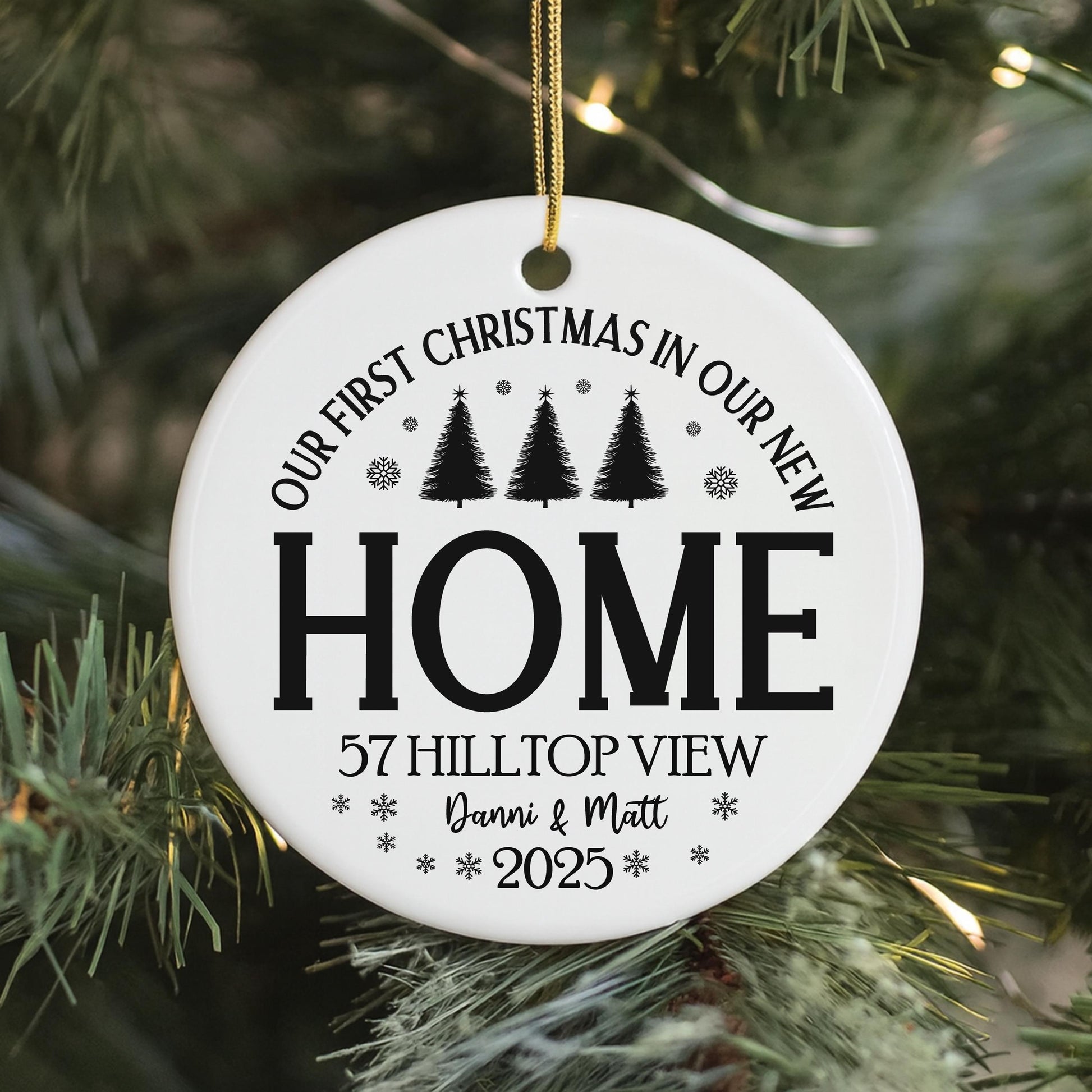 Our First Christmas New Home Personalised Bauble, Xmas Housewarming Ornament, Custom Couple's Keepsake, Ceramic Christmas Tree Decoration