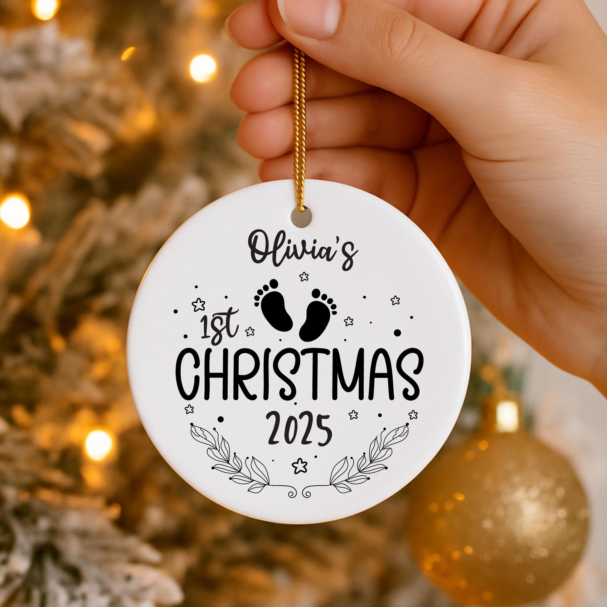 Ceramic Baby's 1st Christmas Bauble, Personalised Name Ornament, Custom Newborn Keepsake Christmas Tree Decoration First Xmas