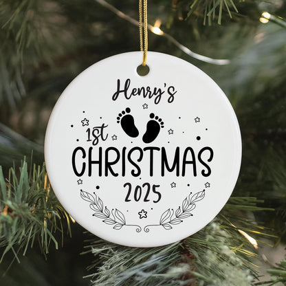 Baby's First Christmas Bauble Personalised Baby Ornament, Newborn Keepsake Decoration, Custom Name 1st Christmas Ceramic Bauble