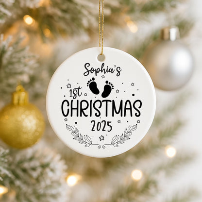 Baby's First Christmas Bauble Personalised Baby Ornament, Newborn Keepsake Decoration, Custom Name 1st Christmas Ceramic Bauble