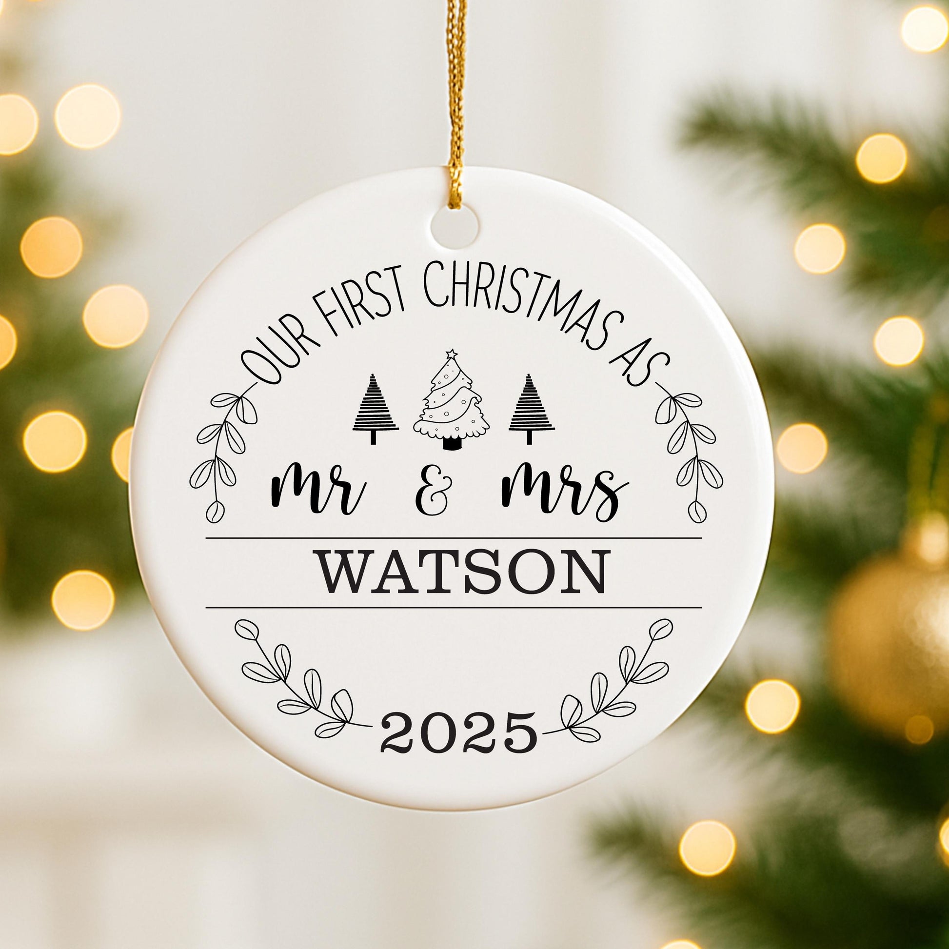 Our First Christmas Mr & Mrs Bauble Personalised Newlywed Christmas Tree Decoration, Custom Couple, Married Christmas Gift