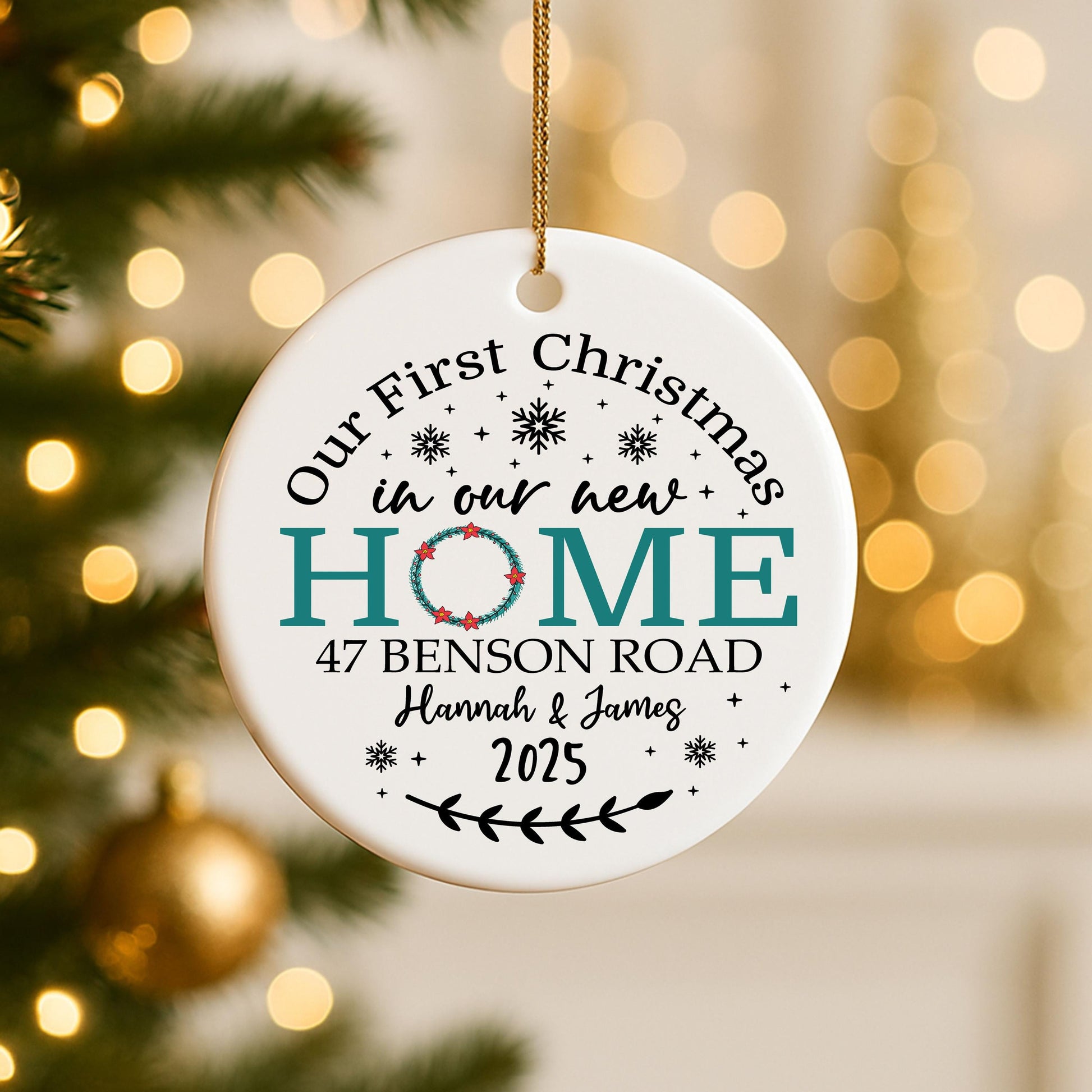 Our First Christmas New Home Ceramic Personalised Bauble Gift For New Homeowners - Names, Dates & Road Street Name Christmas Tree Decor