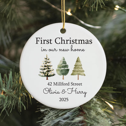 First Christmas New Home Bauble - Personalised Names, Street & Date Ceramic Christmas Tree Decoration Now House Gift