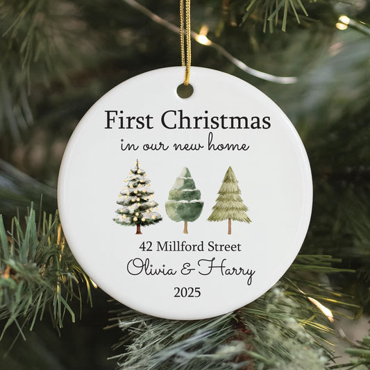 First Christmas New Home Bauble - Personalised Names, Street & Date Ceramic Christmas Tree Decoration Now House Gift
