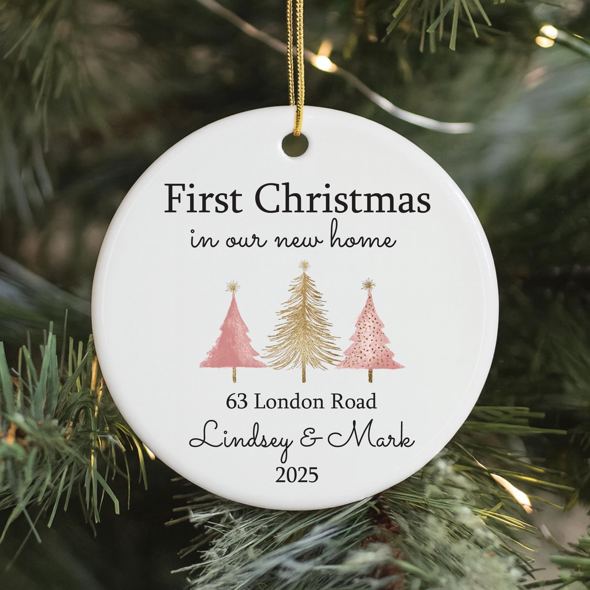 Our First Christmas New Home Bauble 2025 | Personalised Ceramic Ornament UK | Custom Couple Xmas Housewarming Gift Christmas Tree Decoration