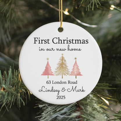 Our First Christmas New Home Bauble 2025 | Personalised Ceramic Ornament UK | Custom Couple Xmas Housewarming Gift Christmas Tree Decoration
