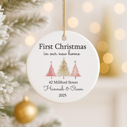 Our First Christmas New Home Bauble 2025 | Personalised Ceramic Ornament UK | Custom Couple Xmas Housewarming Gift Christmas Tree Decoration