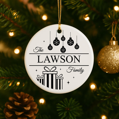 Custom Last Name Christmas Bauble for the Tree | Surname Personalised Christmas Tree Ceramic Decoration