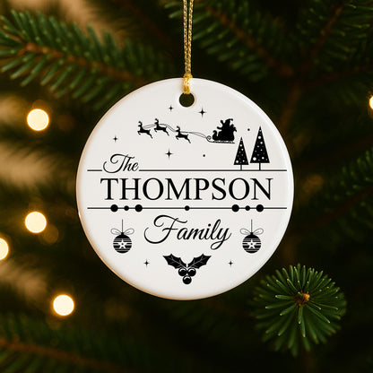 Personalised Family Surname Ceramic Bauble Gift For Christmas Tree Decoration | Customised Bauble Family Name