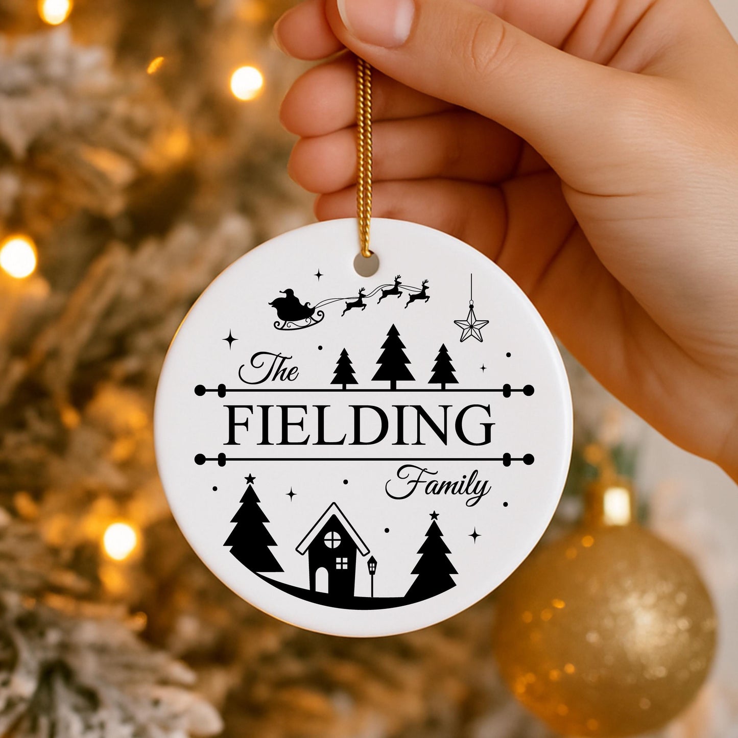 Custom Family Monogram Surname Christmas Tree Bauble - Ceramic Personalised Family Name Bauble