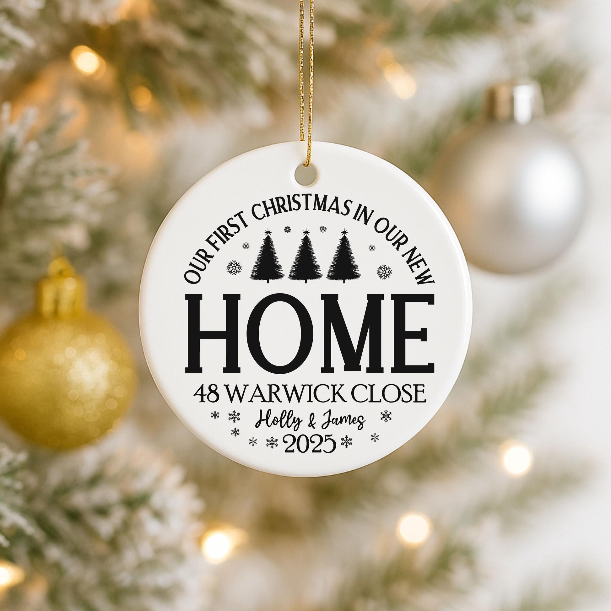 Our First Christmas New Home Personalised Bauble, Xmas Housewarming Ornament, Custom Couple's Keepsake, Ceramic Christmas Tree Decoration