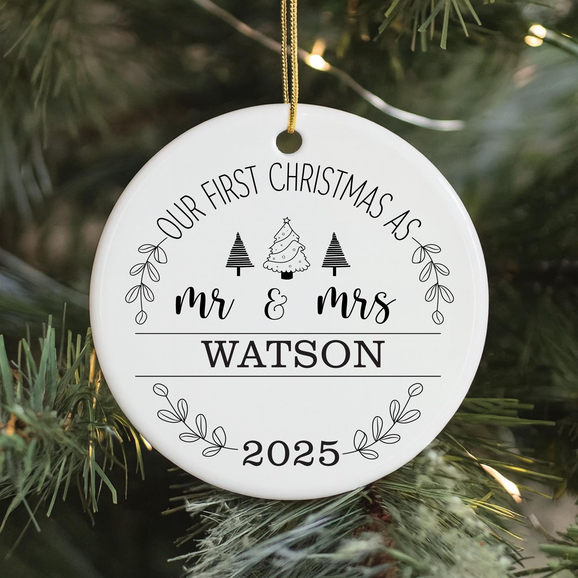 Our First Christmas Mr & Mrs Bauble Personalised Newlywed Christmas Tree Decoration, Custom Couple, Married Christmas Gift