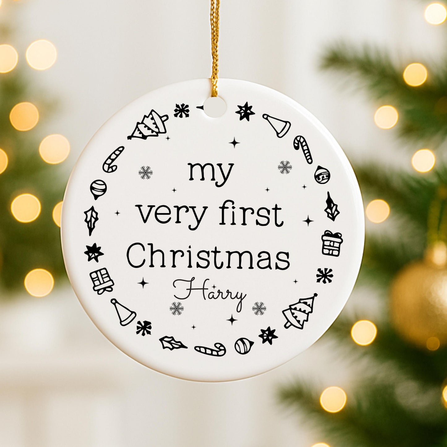 My Very First Christmas Personalised Baby Kids Bauble Tree Decoration - Ceramic Custom Bauble For Newborns 1st Christmas Gift