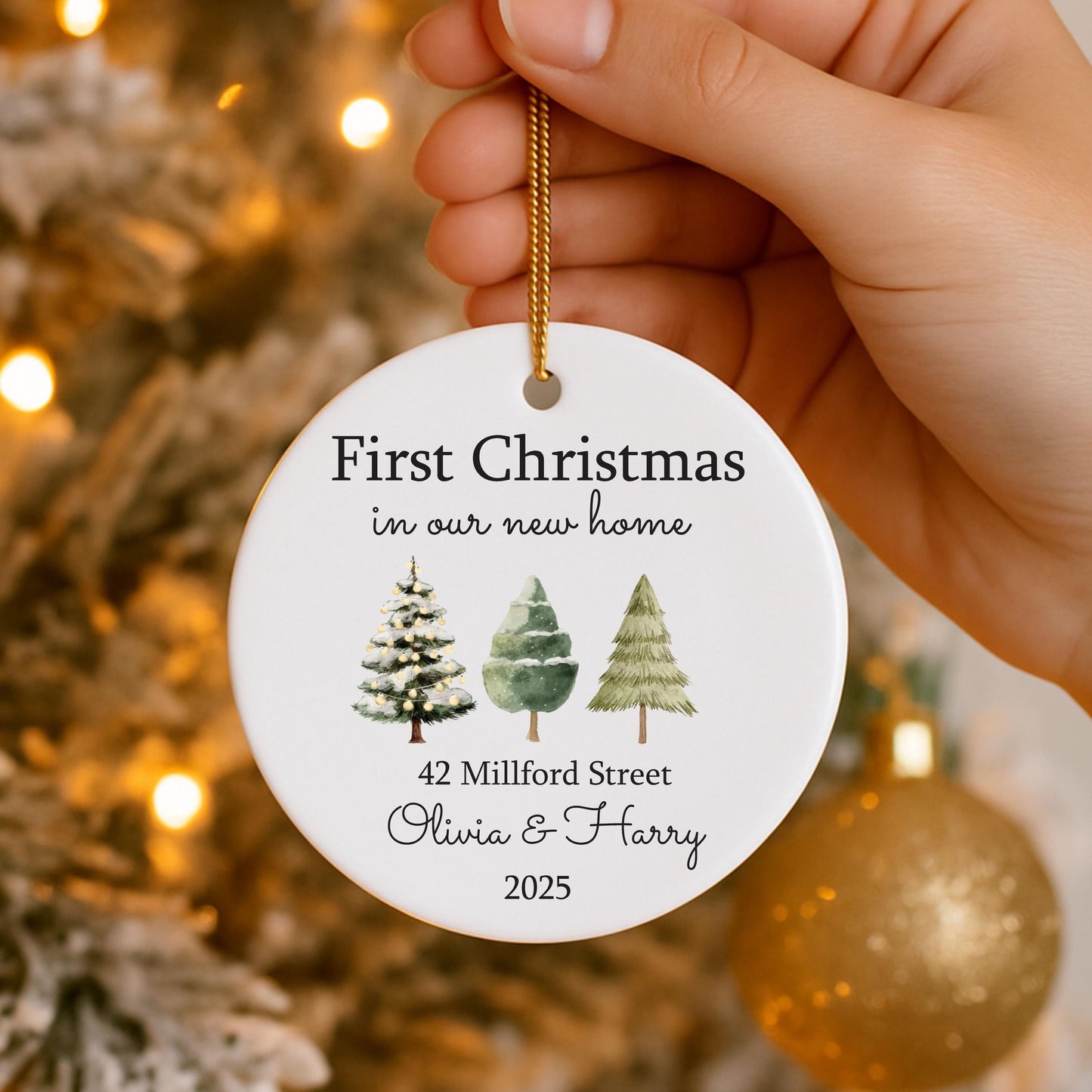 First Christmas New Home Bauble - Personalised Names, Street & Date Ceramic Christmas Tree Decoration Now House Gift