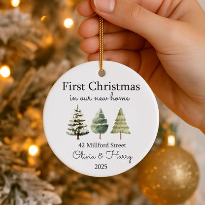 Couples First Christmas in New Home Ornament | Personalised Ceramic Bauble with Names & Date | Housewarming Gift