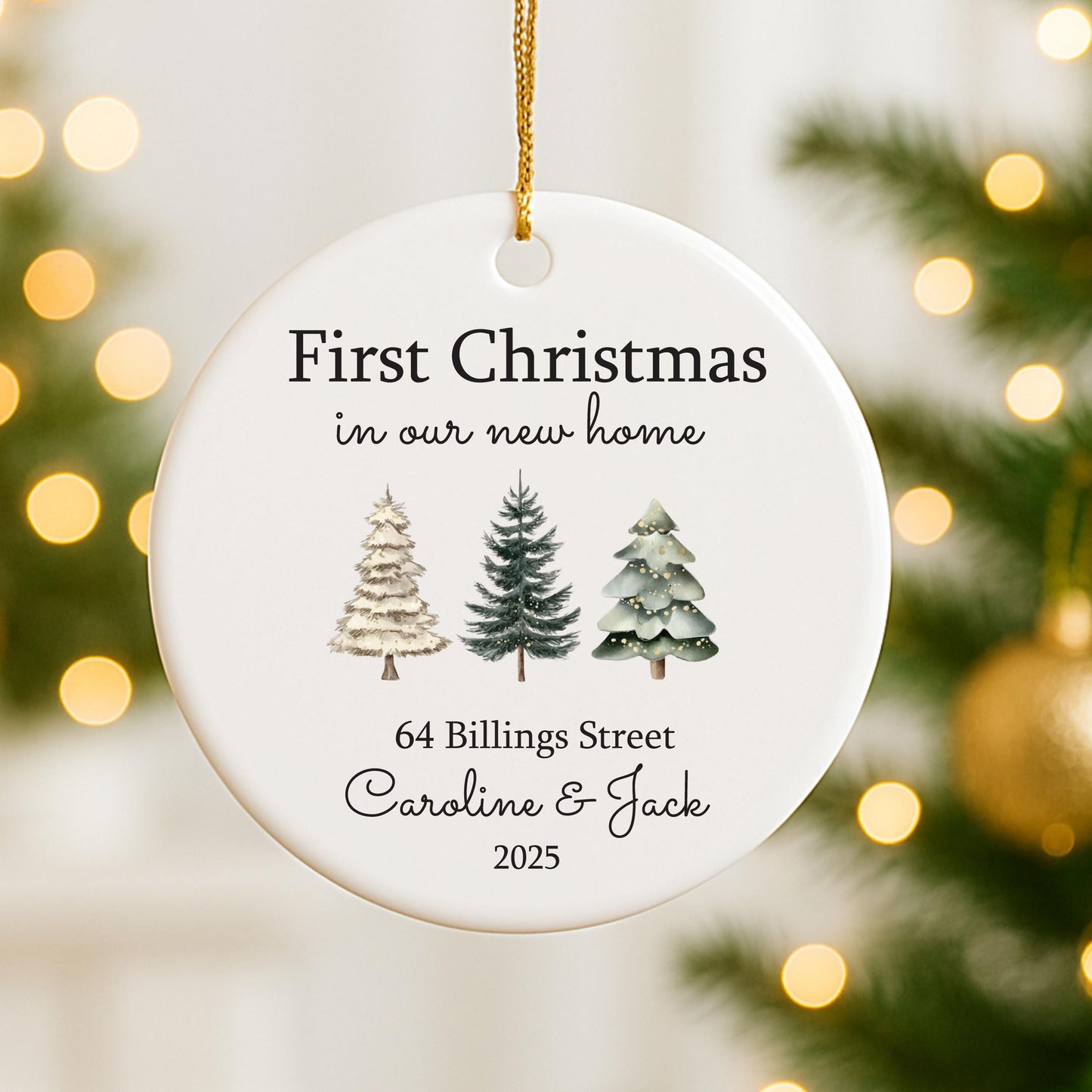Personalised Christmas Trees New Home Christmas Bauble Gift | Ceramic with Custom Names, Street & Year | First House Xmas Decoration