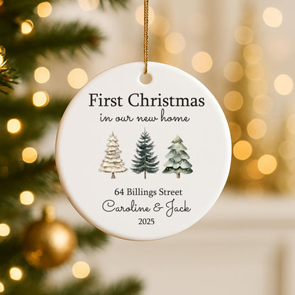 Personalised Christmas Trees New Home Christmas Bauble Gift | Ceramic with Custom Names, Street & Year | First House Xmas Decoration