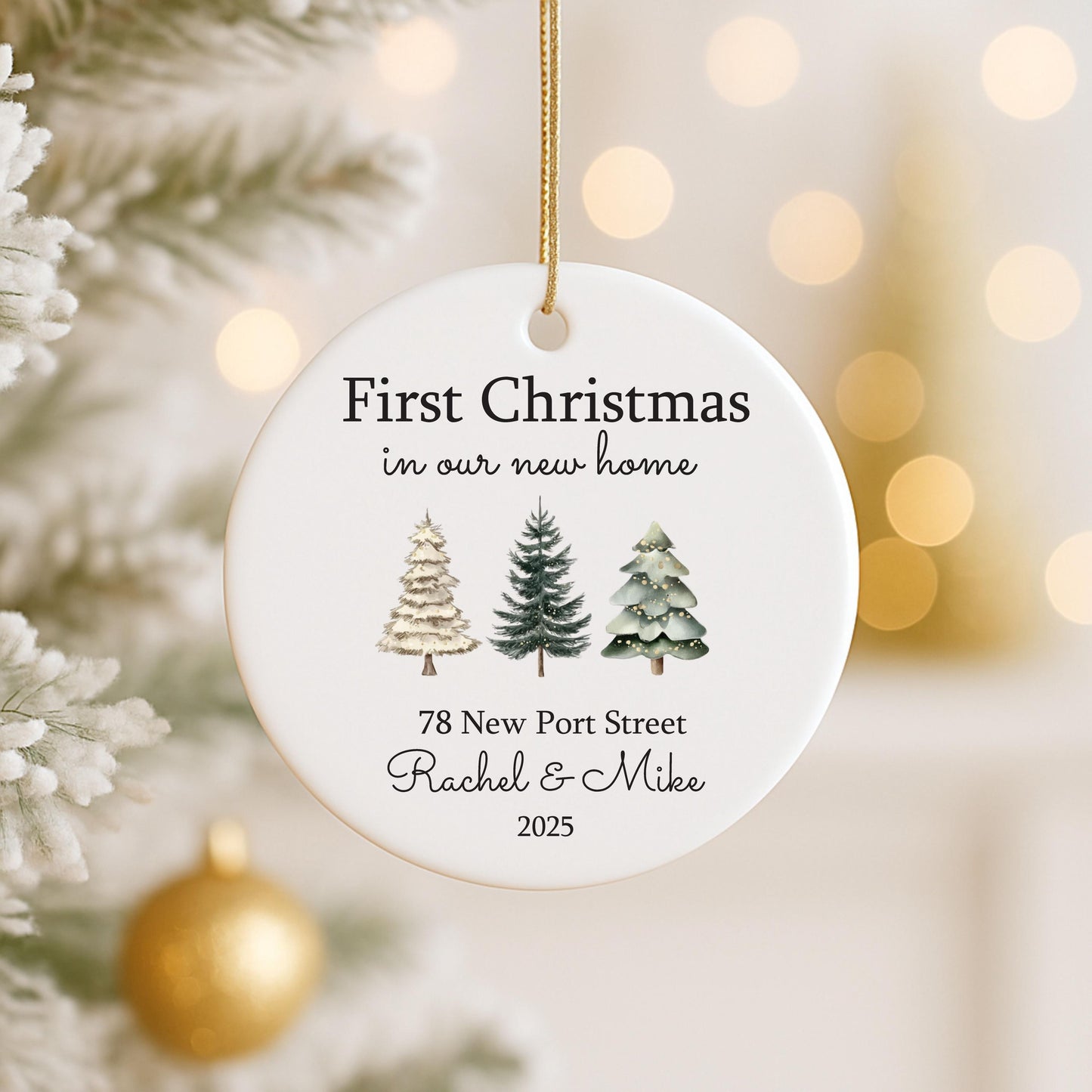 Personalised Christmas Trees New Home Christmas Bauble Gift | Ceramic with Custom Names, Street & Year | First House Xmas Decoration
