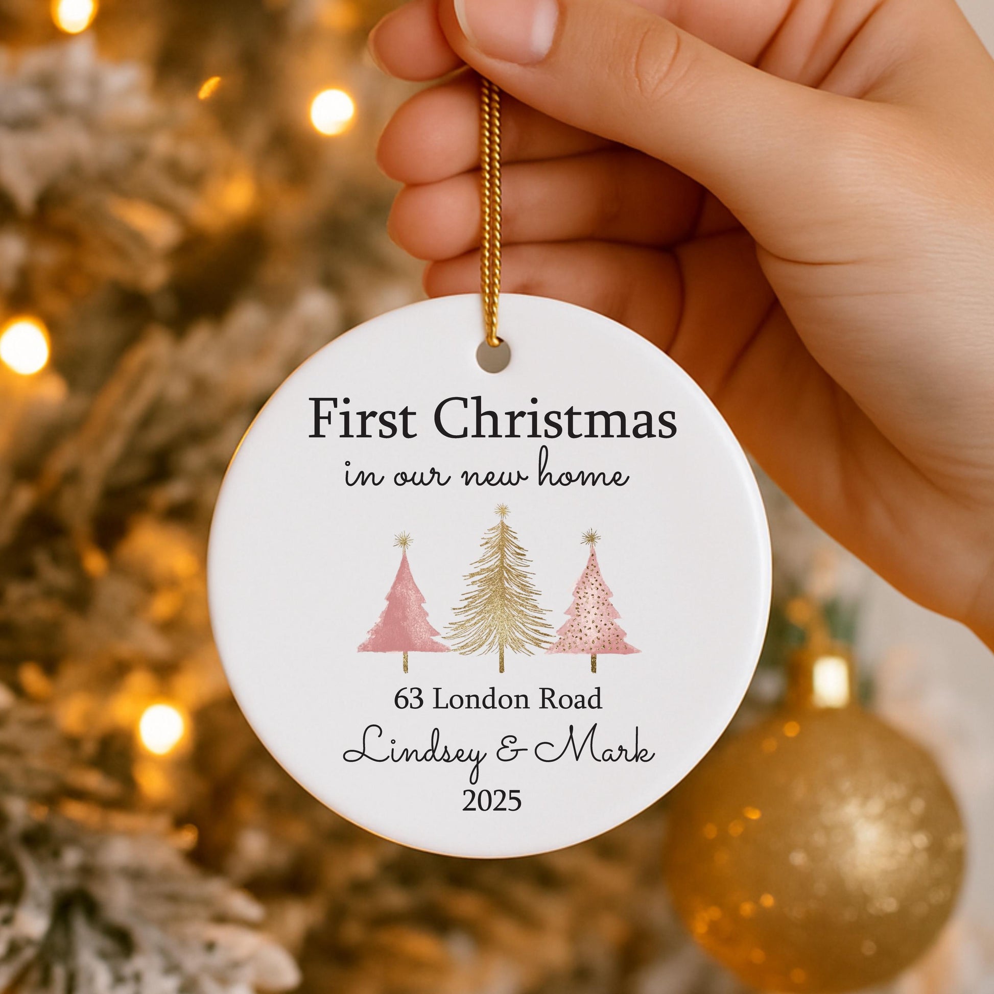 Our First Christmas New Home Bauble 2025 | Personalised Ceramic Ornament UK | Custom Couple Xmas Housewarming Gift Christmas Tree Decoration