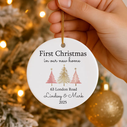 Our First Christmas New Home Bauble 2025 | Personalised Ceramic Ornament UK | Custom Couple Xmas Housewarming Gift Christmas Tree Decoration