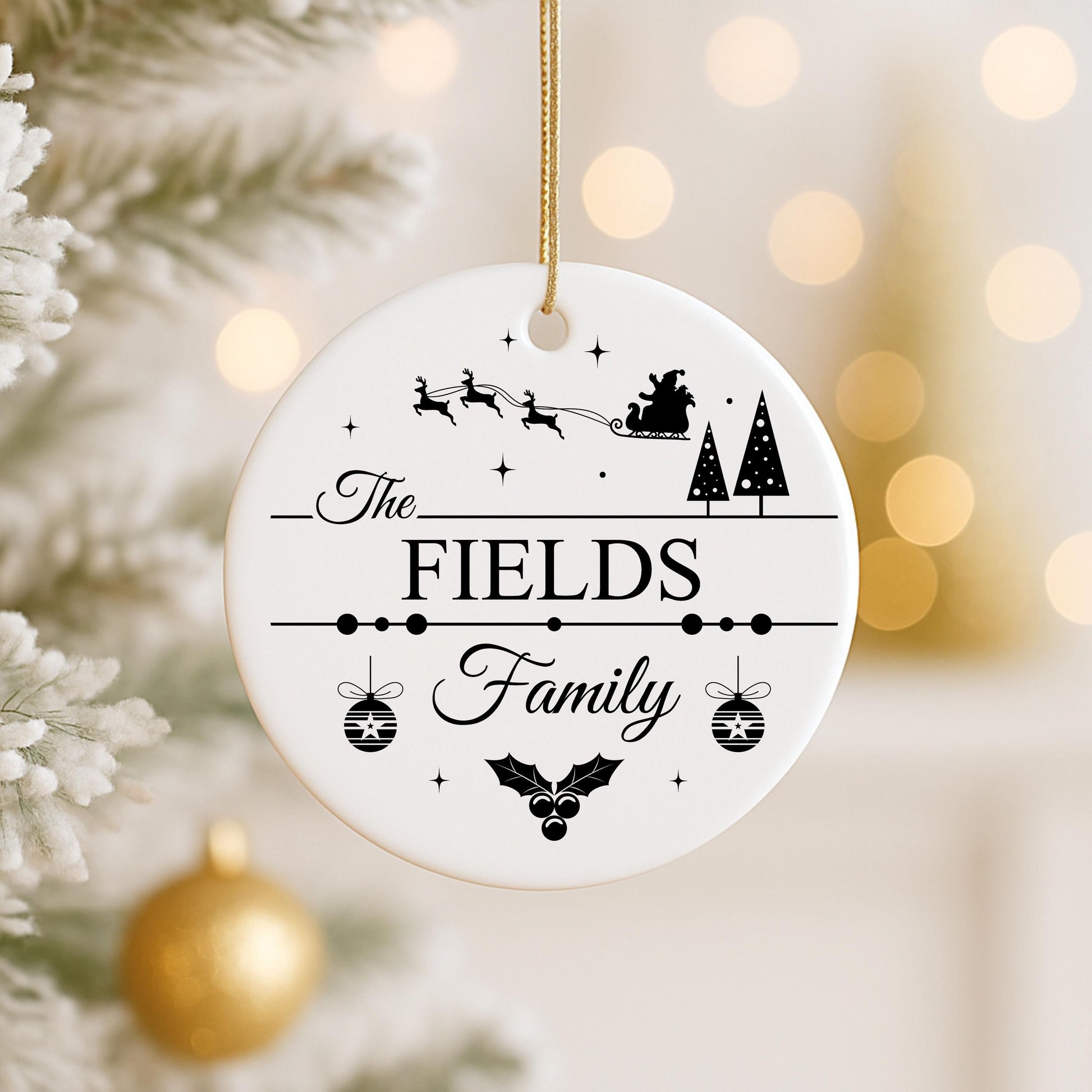 Personalised Family Surname Ceramic Bauble Gift For Christmas Tree Decoration | Customised Bauble Family Name