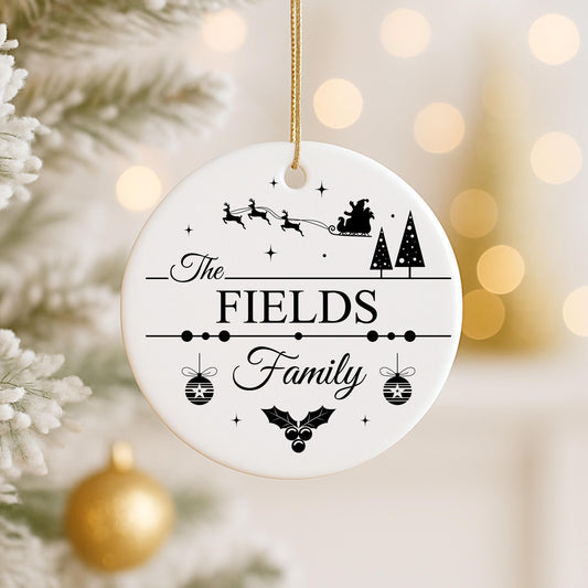 Personalised Family Surname Ceramic Bauble Gift For Christmas Tree Decoration | Customised Bauble Family Name