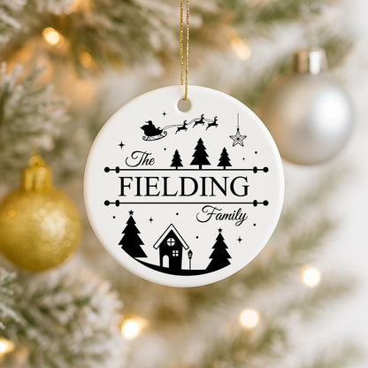 Custom Family Monogram Surname Christmas Tree Bauble - Ceramic Personalised Family Name Bauble