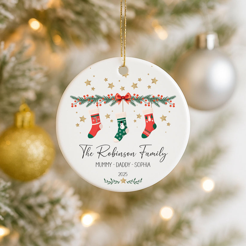 Personalised Family Name And Members Christmas Bauble