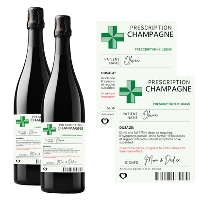 funny champagne bottle label stickers 2 pack