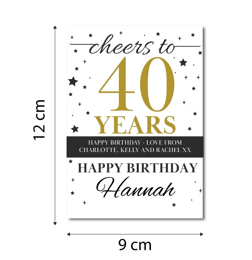 40th Birthday Gift Personalised Wine Bottle Label Sticker - Cheers To 40 Custom Present