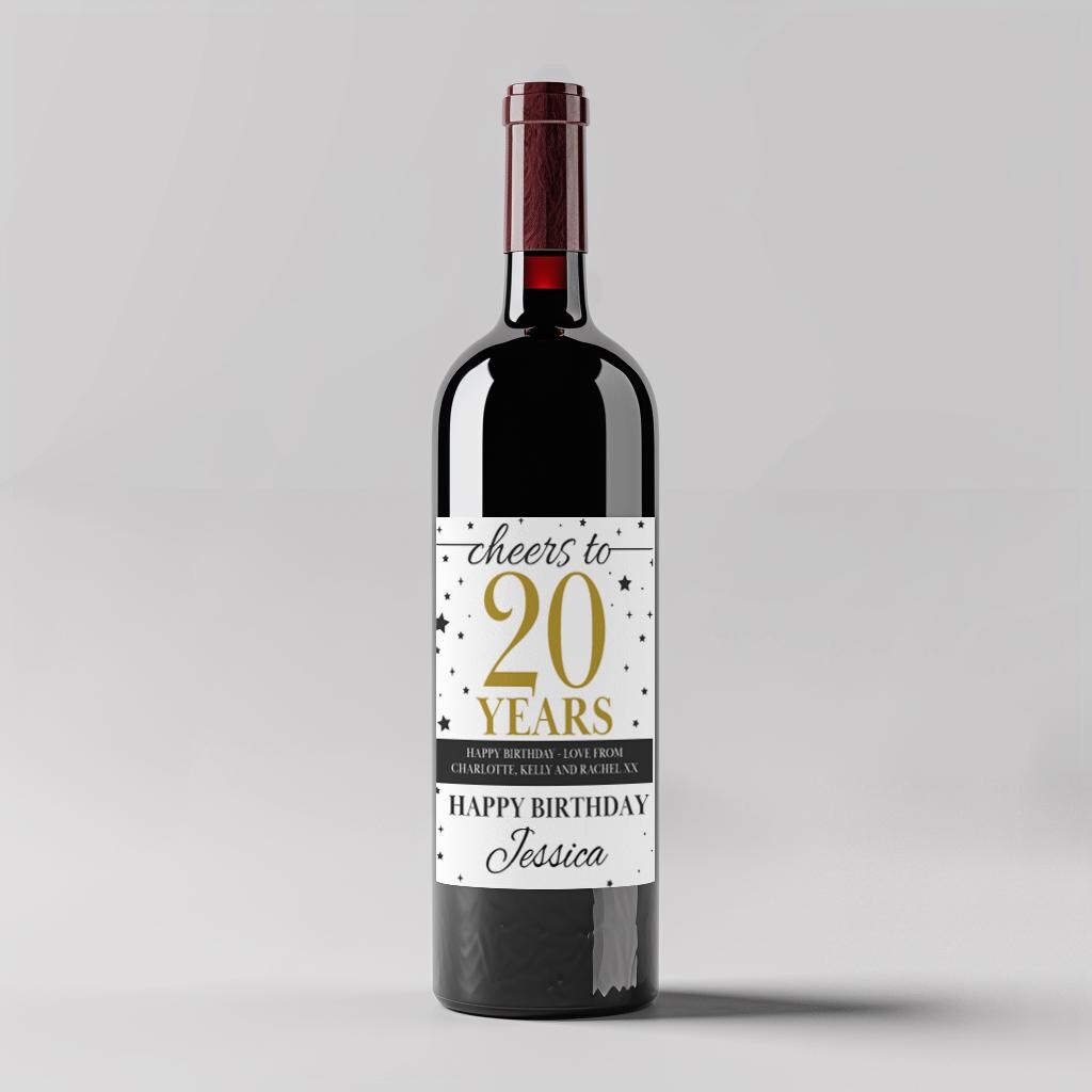 20th birthday label wine bottle sticker personalised custom tag for her gift present