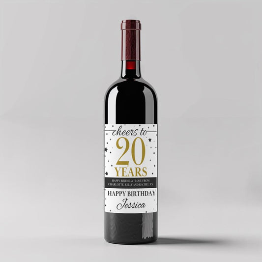 20th birthday label wine bottle sticker personalised custom tag for her gift present