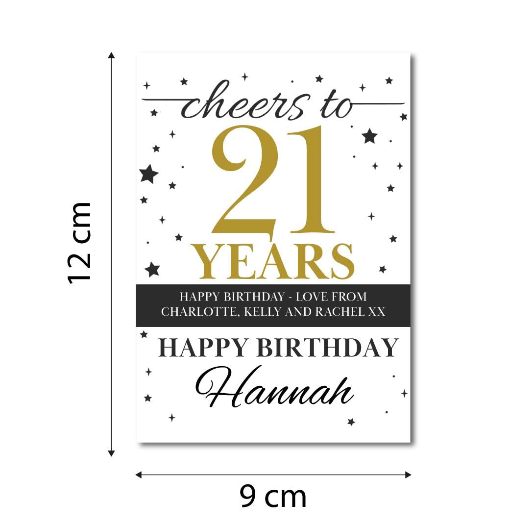 21st Birthday Gift Personalised Wine Bottle Label Sticker - Cheers To 21 Custom Present