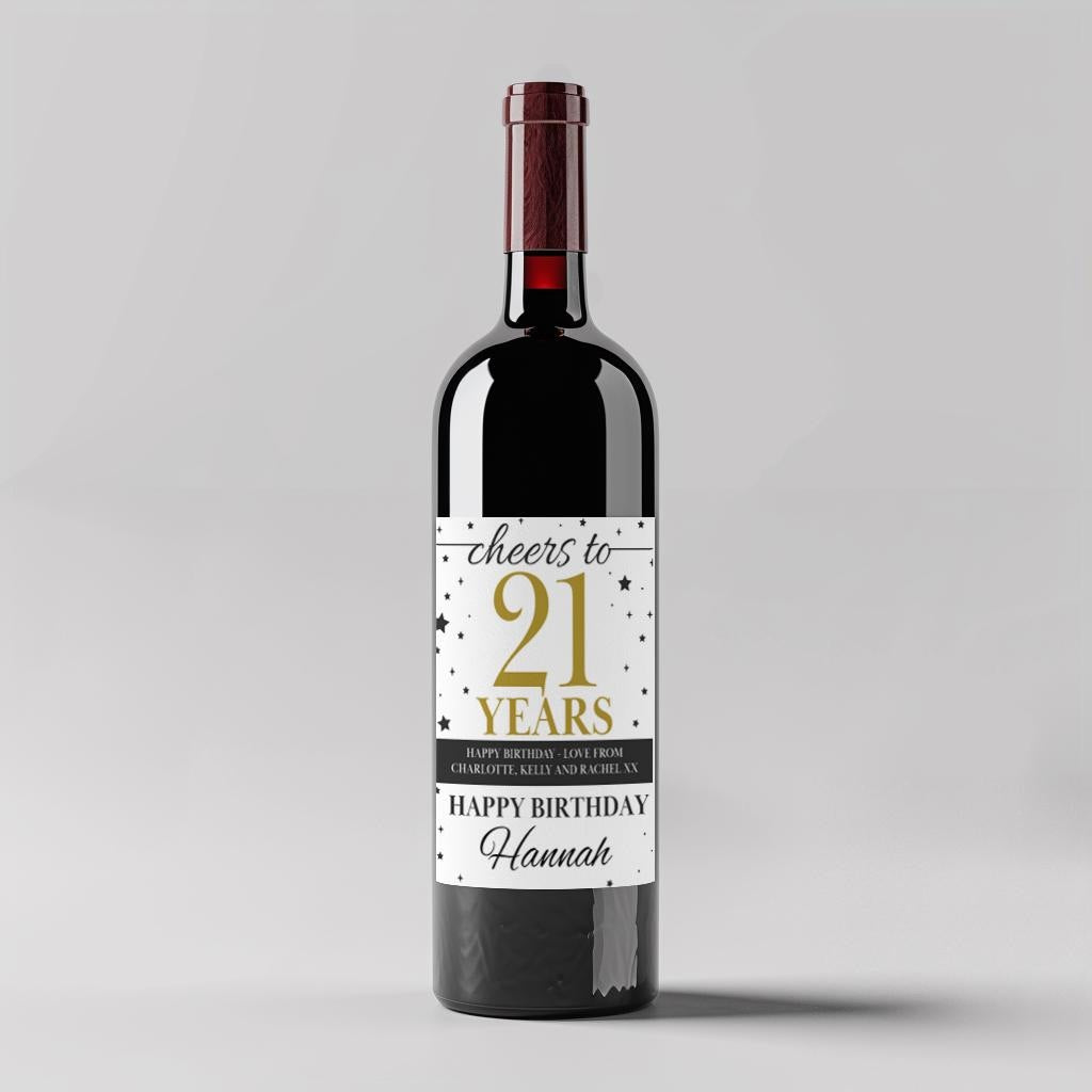 21st Birthday Gift Personalised Wine Bottle Label Sticker - Cheers To 21 Custom Present