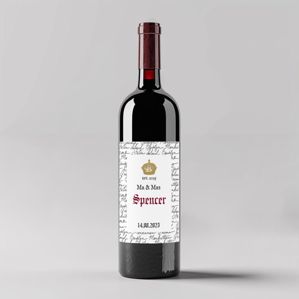 surname and date wedding bottle label sticker for table wedding favours